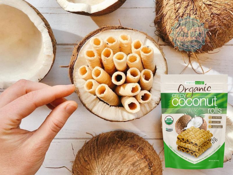 Bánh quế dừa Tropical Fields Organic Crispy Coconut Rolls giòn tan, béo thơm