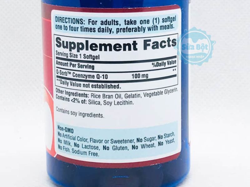 Viên uống Puritan’s Pride CoQ10 100mg và bảng thành phần Viên uống Puritan’s Pride CoQ10 100mg và bảng thành phần