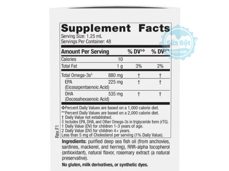 Siro DHA Nordic Naturals Children's DHA xtra và bảng thành phần chi tiết