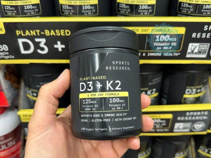 Viên vitamin D3K2 Sports Research Vitamin D3 + K2 thuần chay, không biến đổi gen Viên vitamin D3K2 Sports Research Vitamin D3 + K2 thuần chay, không biến đổi gen