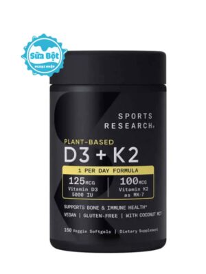 Viên vitamin D3K2 Sports Research Vitamin D3 + K2 của Mỹ 160 viên