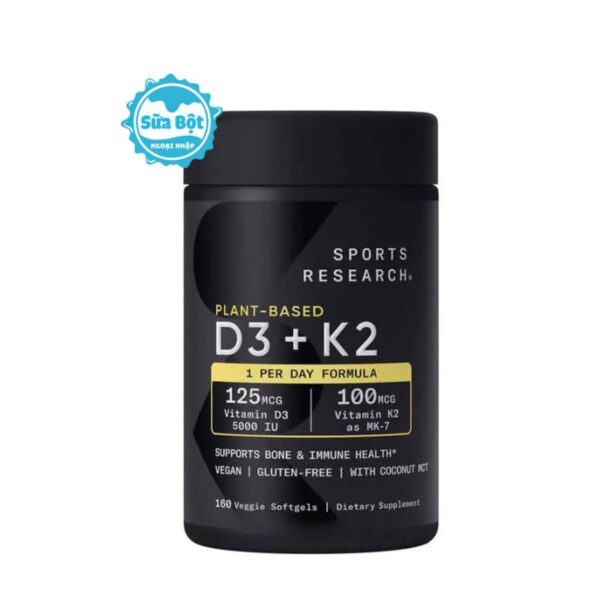 Viên vitamin D3K2 Sports Research Vitamin D3 + K2 của Mỹ 160 viên