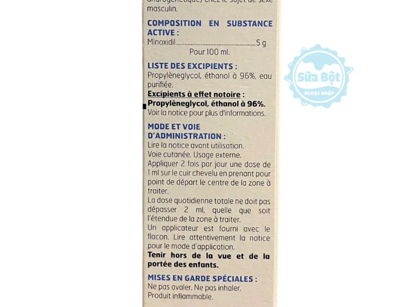 Xịt mọc tóc Minoxidil Bailleul 5% và bảng thành phần Xịt mọc tóc Minoxidil Bailleul 5% và bảng thành phần