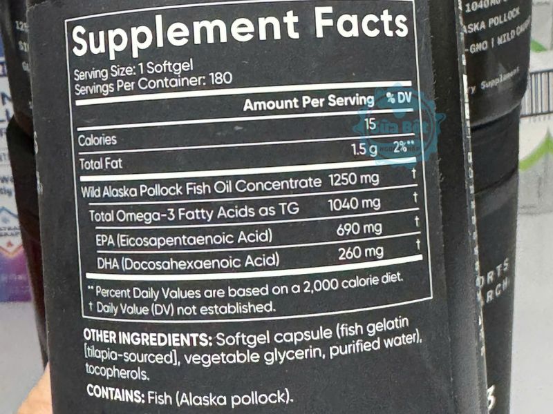 Dầu cá Sports Research Alaskan Omega-3 Fish Oil Triple Strength và bảng thành phần Dầu cá Sports Research Alaskan Omega-3 Fish Oil Triple Strength và bảng thành phần