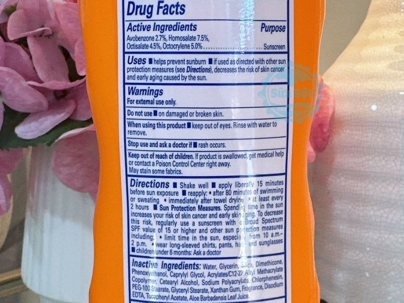 Kem chống nắng Banana Boat Sport SPF 50 và bảng thành phần
