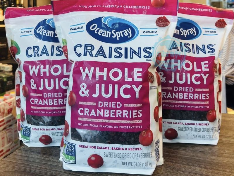 Nam việt quất sấy khô Ocean Spray Craisins Whole & Juicy Dried Cranberries không biến đổi gen, Gluten, không chất bảo quản Nam việt quất sấy khô Ocean Spray Craisins Whole & Juicy Dried Cranberries không biến đổi gen, Gluten, không chất bảo quản