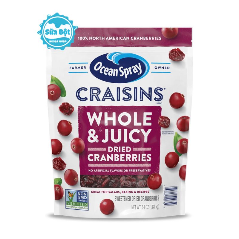nam-viet-quat-say-kho-ocean-spray-thump Nam việt quất sấy khô Ocean Spray Craisins Whole & Juicy Dried Cranberries của Mỹ 1.81kg