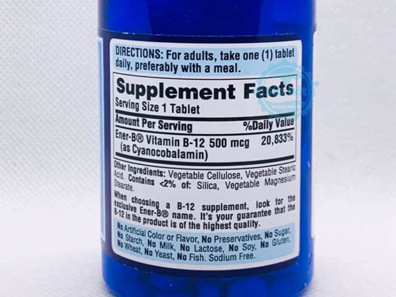 Puritan's Pride vitamin B12 500mcg và bảng thành phần Puritan's Pride vitamin B12 500mcg và bảng thành phần