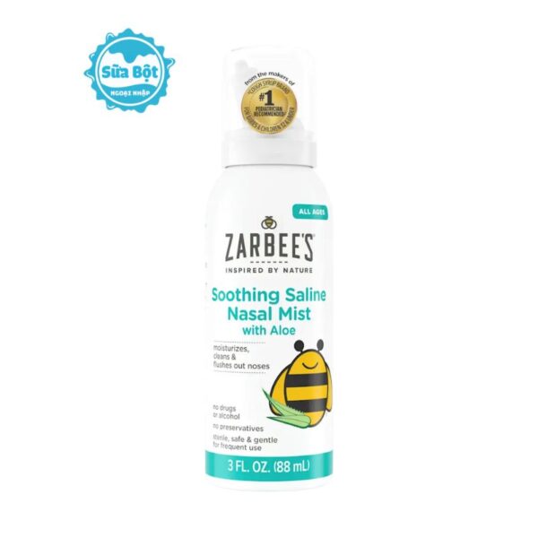 Xịt mũi Zarbee’s lô hội, muối biển cho bé từ 0 tháng tuổi của Mỹ 88ml