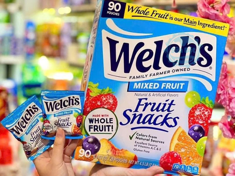 Kẹo dẻo trái cây Welch's Fruit Snacks Mixed Fruit làm từ trái cây nguyên quả hộp 90 gói Kẹo dẻo trái cây Welch's Fruit Snacks Mixed Fruit làm từ trái cây nguyên quả hộp 90 gói
