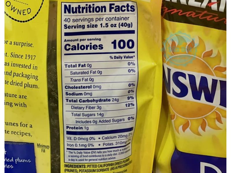 Mận sấy khô Kirkland Signature Sunsweet Dried Plums với bảng thành phần