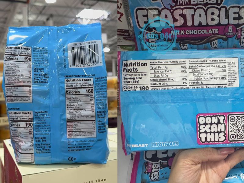 Socola MrBeast Feastables mỗi loại cung cấp các mức calo khác nhau