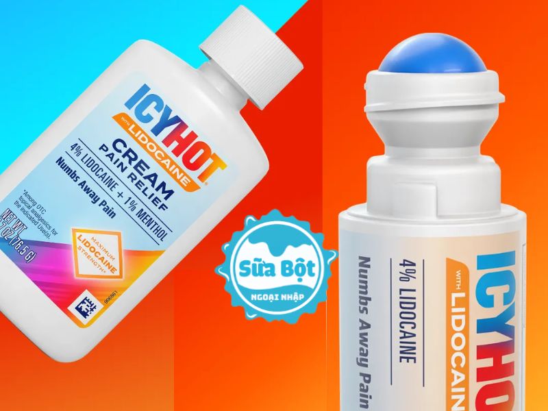 Kem xoa bóp Icy Hot Lidocaine Cream có dạng kem và lăn dễ dùng