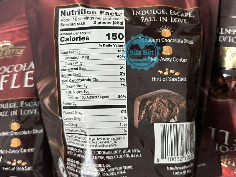 Socola đen muối biển Copper Kettle Dark Chocolate Truffles With Sea Salt bảng thành phần