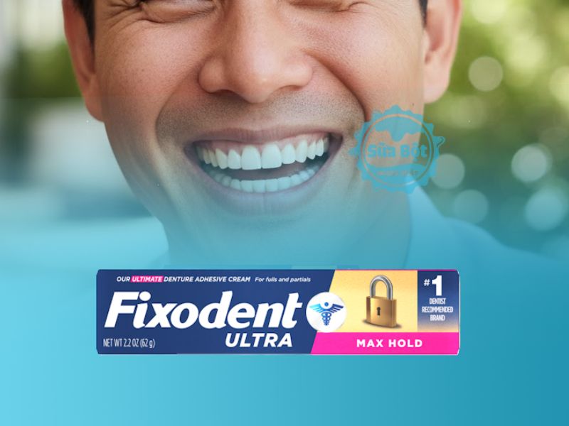 Keo dán hàm giả Fixodent Ultra Max Hold giữ răng giả ổn định trong nhiều giờ liền