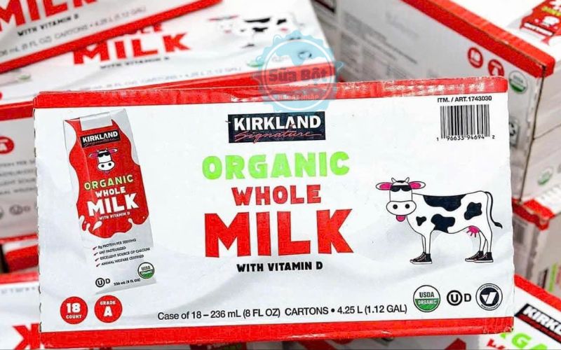 Kirkland Organic Whole Milk With Vitamin D đóng hộp vô trùng, bảo quản tới 6 tháng Kirkland Organic Whole Milk With Vitamin D đóng hộp vô trùng, bảo quản tới 6 tháng