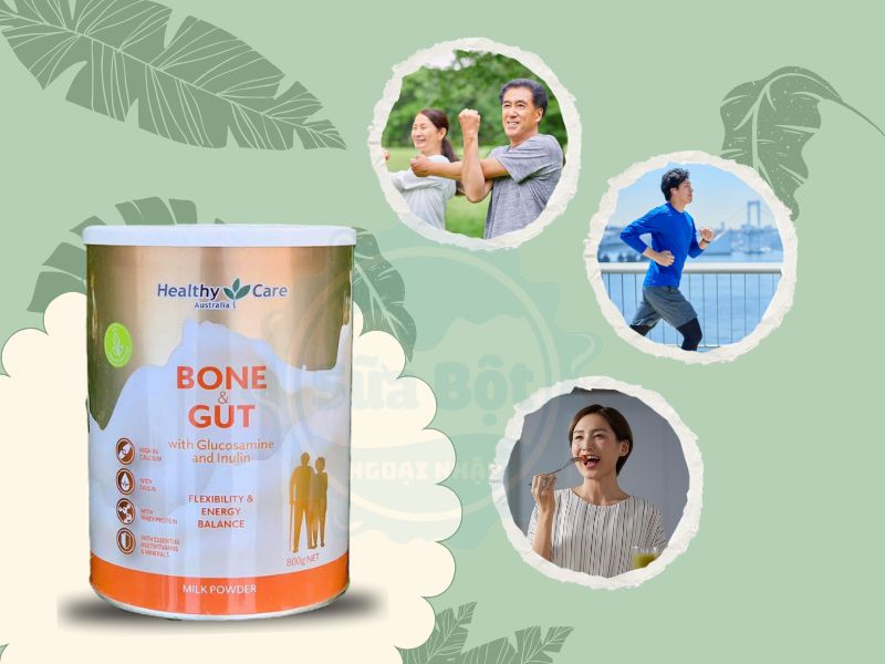 Sữa bột Healthy Care Bone & Gut with Glucosamine and Inulin giúp hỗ trợ sức khỏe xương khớp, tiêu hóa