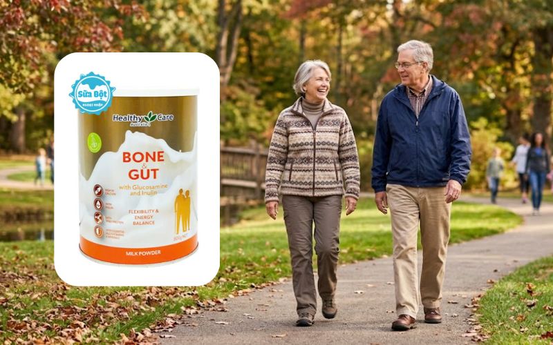 Sữa bột Healthy Care Bone & Gut with Glucosamine and Inulin giúp hỗ trợ xương khớp, tiêu hóa cho người dùng Sữa bột Healthy Care Bone & Gut with Glucosamine and Inulin giúp hỗ trợ xương khớp, tiêu hóa cho người dùng