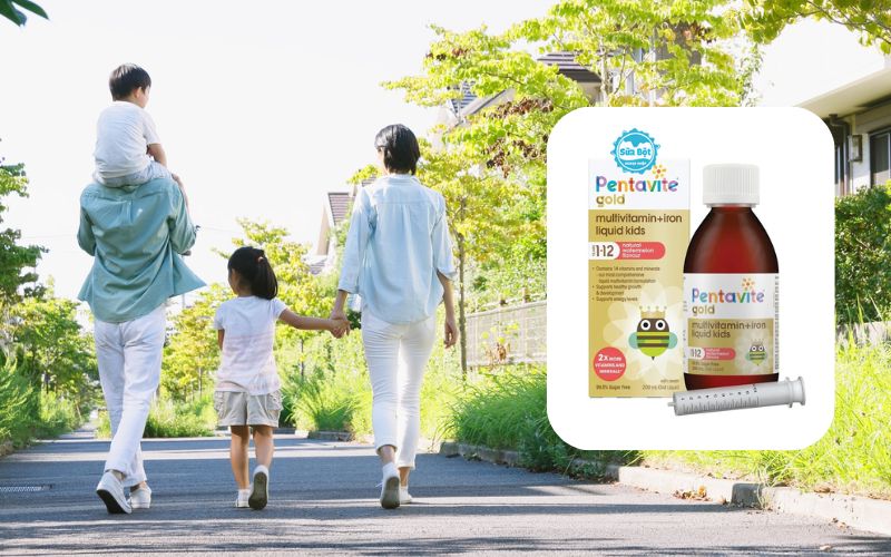 Pentavite Gold Multivitamin + Iron Liquid Kids giúp bé ăn ngon, tăng trưởng khỏe mạnh