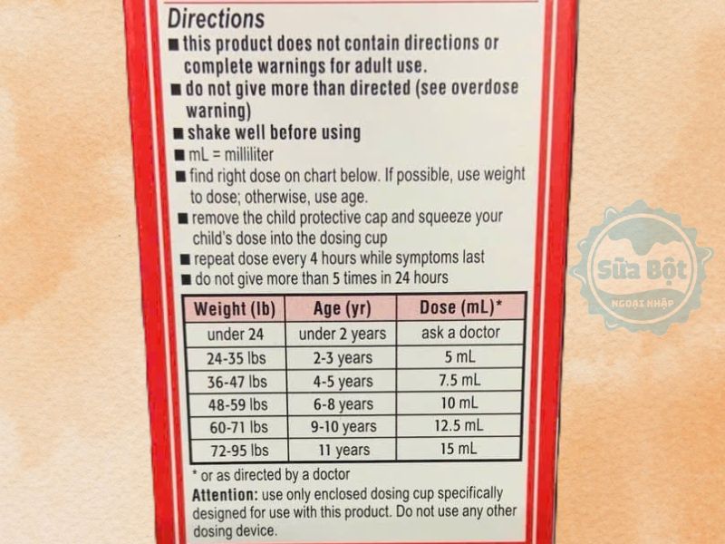 Siro Children’s Tylenol Pain+Fever dùng