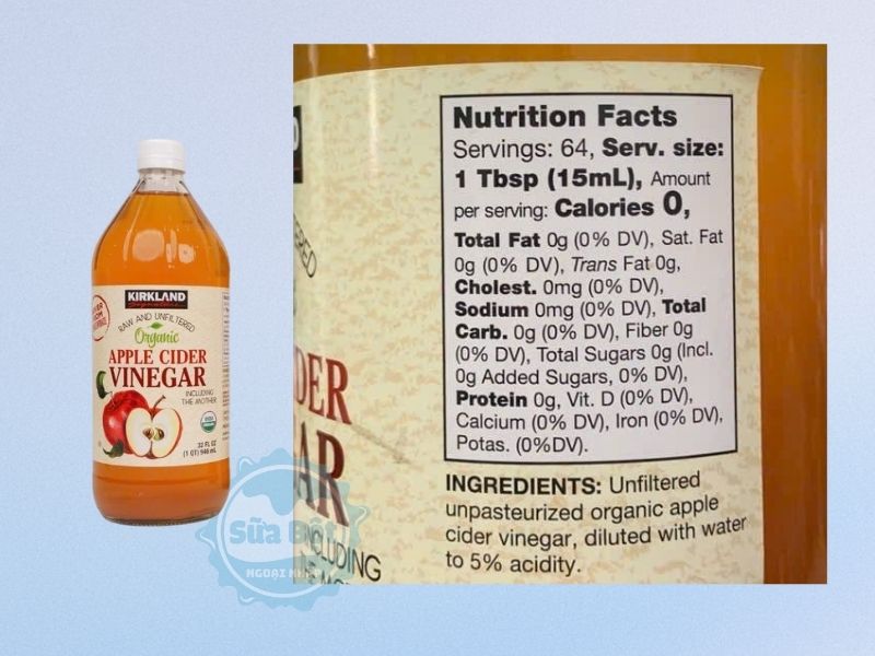 Giấm táo hữu cơ Kirkland Organic Apple Cider Vinegar thành phần dinh dưỡng 